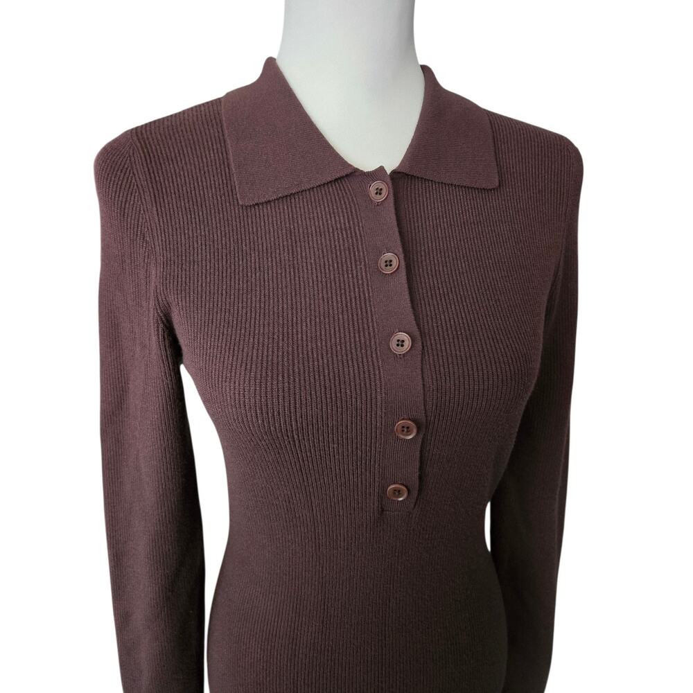 Minimalist Babaton Ribbed Knit Long Sleeve Midi Sweater Dress M Brown Capsule - Picture 4 of 8